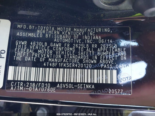 2014 TOYOTA CAMRY L/LE/XLE/SE/SE SPORT VIN: 4T4BF1FK5ER420120
