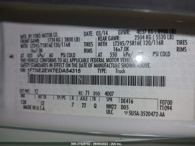 1FTNE2EW7EDA54315 Ford Econoline Cargo Van Commercial/recreational