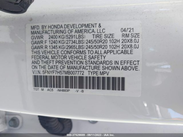5FNYF7H57MB007772 Honda Passport Ex-l