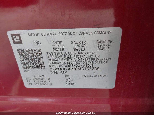 Chevrolet EQUINOX LT 2021 2GNAXUEV8M6157288 Image 9