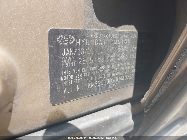 2003 HYUNDAI SANTA FE GLS/LX VIN: KM8SC13D73U449723