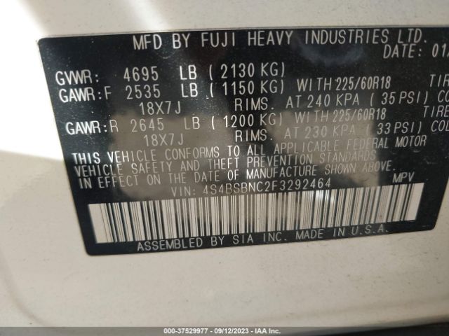 4S4BSBNC2F3292464 Subaru Outback 2.5i Limited