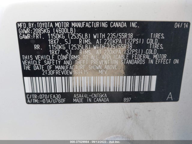 Toyota Rav4 Limited 2014 2T3DFREV0EW169415 Image 9