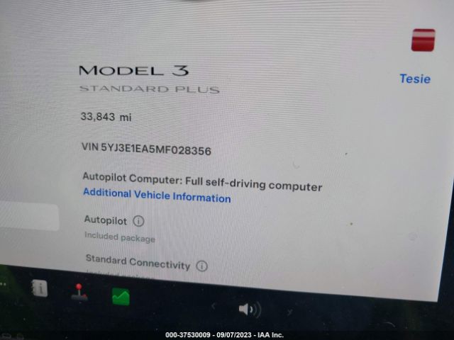 5YJ3E1EA5MF028356 Tesla Model 3 Standard Range Plus