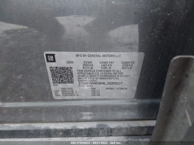 1GNERHKW4LJ220517 Chevrolet Traverse Fwd Lt Leather