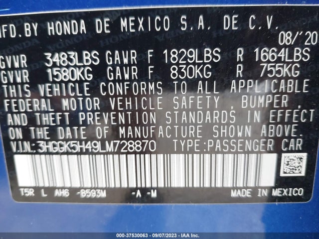 Honda FIT LX 2020 3HGGK5H49LM728870 Image 9
