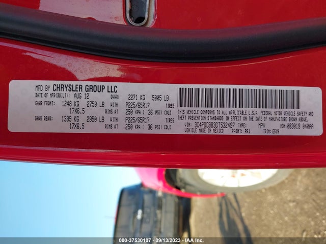 2013 DODGE JOURNEY SXT VIN: 3C4PDCBB3DT532497