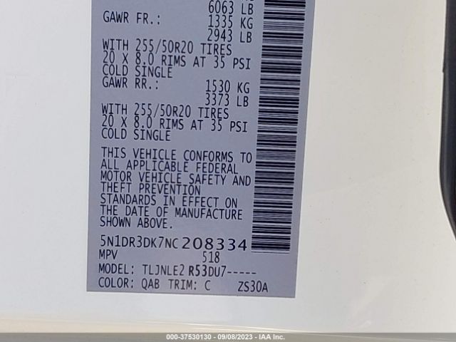 5N1DR3DK7NC208334 Nissan Pathfinder Platinum