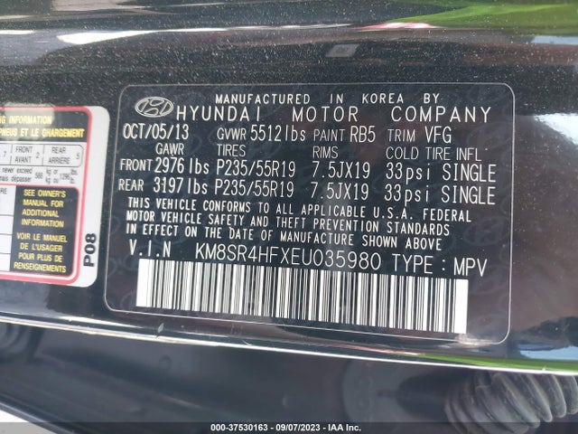 Hyundai Santa Fe Gls 2014 KM8SR4HFXEU035980 Image 10