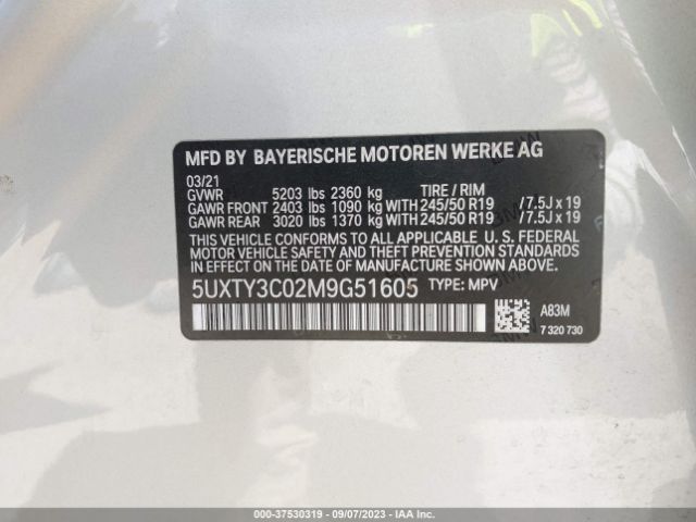 5UXTY3C02M9G51605 BMW X3 Sdrive30i