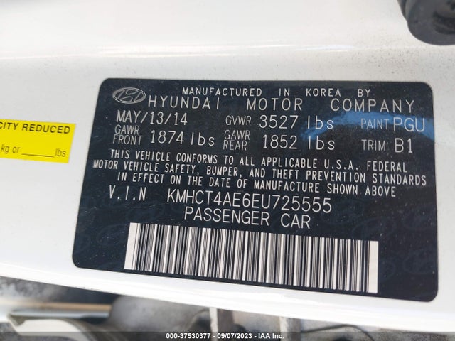2014 HYUNDAI ACCENT GLS VIN: KMHCT4AE6EU725555