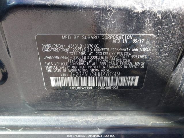 JF2GPALC9HH278349 Subaru Crosstrek Limited