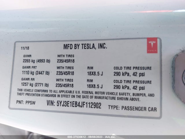 Tesla Model 3 Long Range 2018 5YJ3E1EB4JF112902 Image 9