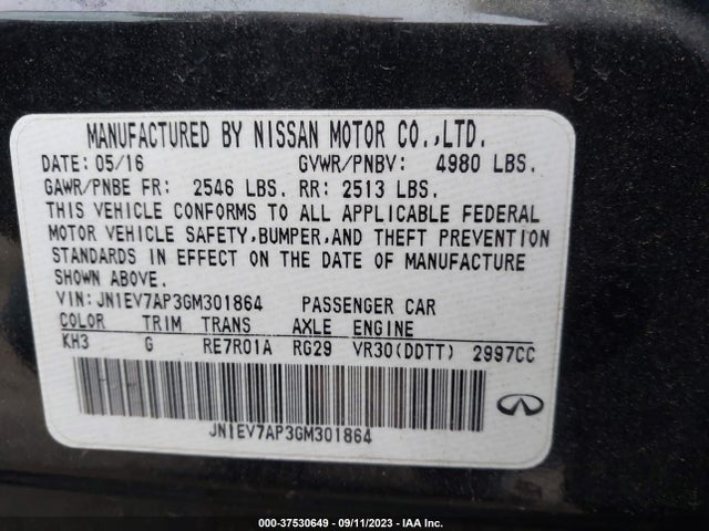 2016 INFINITI Q50 3.0T VIN: JN1EV7AP3GM301864