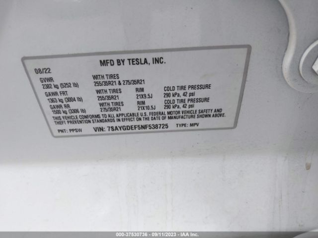 7SAYGDEF5NF538725 Tesla Model Y Performance