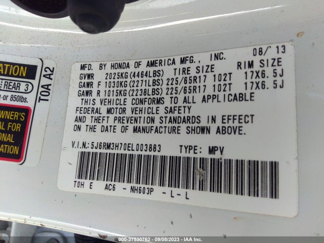Honda Cr-v Ex-l 2014 5J6RM3H70EL003883 Image 9