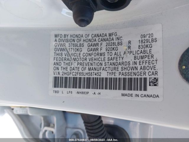 2HGFC2F65LH587452 Honda Civic Sedan Lx