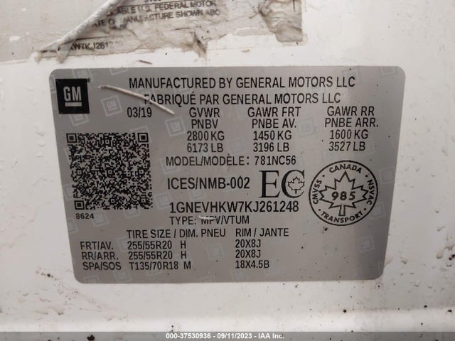 Chevrolet Traverse Lt 2019 1GNEVHKW7KJ261248 Image 9