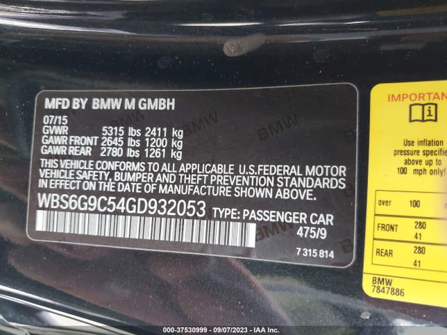 2016 BMW M6, VIN: WBS6G9C54GD932053
