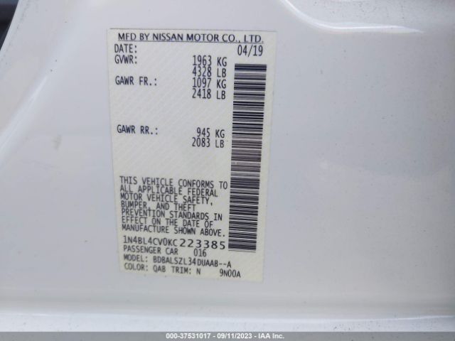 1N4BL4CV0KC223385 Nissan Altima 2.5 Sr