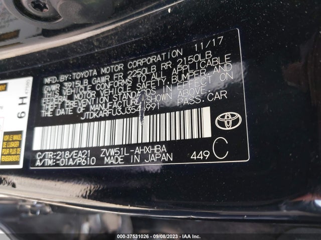 Toyota Prius Two/two Eco/three 2018 JTDKARFU3J3546991 Image 9