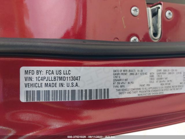 1C4PJLLB7MD113047 Jeep Cherokee Latitude Plus