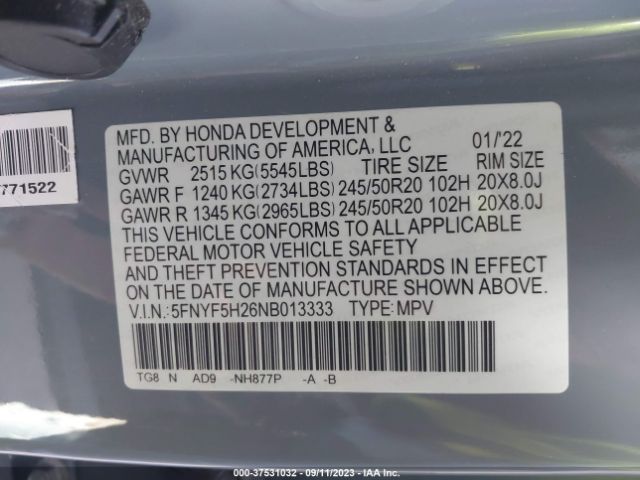 5FNYF5H26NB013333 Honda Pilot Special Edition