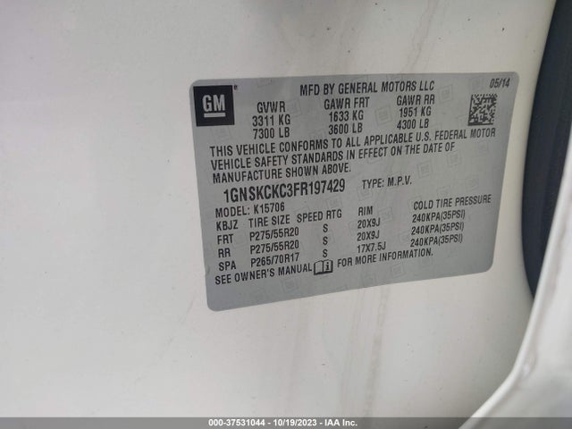 Chevrolet Tahoe Ltz 2015 1GNSKCKC3FR197429 Image 9