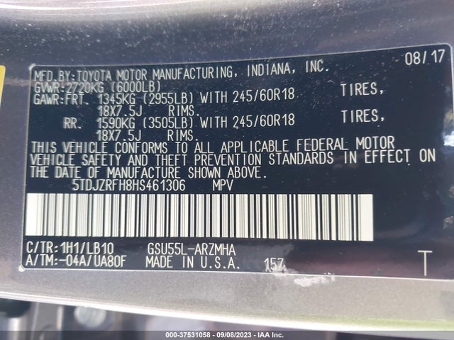 Toyota Highlander Xle/se 2017 5TDJZRFH8HS461306 Image 15