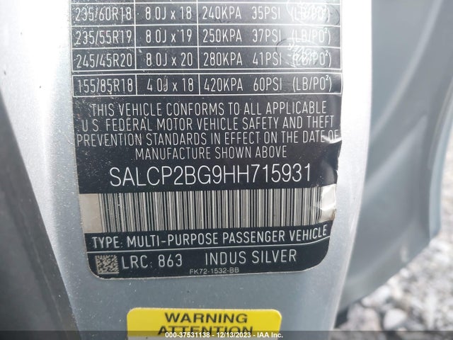 2017 LAND ROVER DISCOVERY SPORT SE VIN: SALCP2BG9HH715931
