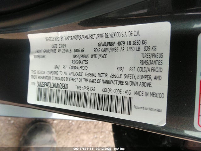 Mazda Mazda3 Sedan W/preferred Pkg 2019 3MZBPADL0KM106900 Image 9