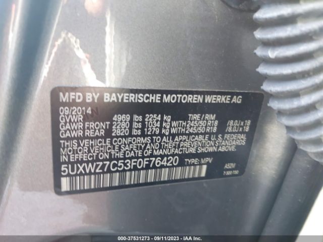 5UXWZ7C53F0F76420 BMW X3 Sdrive28i