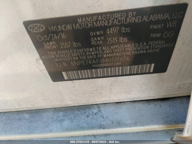Hyundai Sonata 2.4l 2017 5NPE24AF9HH517676 Image 9