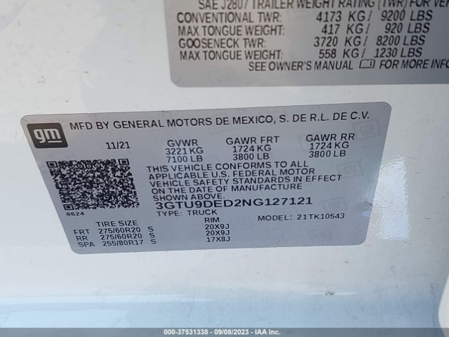 3GTU9DED2NG127121 GMC Sierra 1500 Limited Slt