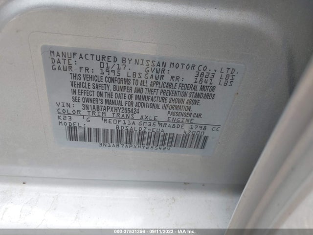 Nissan SENTRA SV 2017 3N1AB7APXHY255424 Image 9