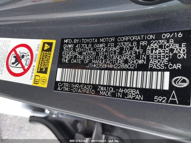 JTHKD5BH4H2288021 Lexus Ct Ct 200h