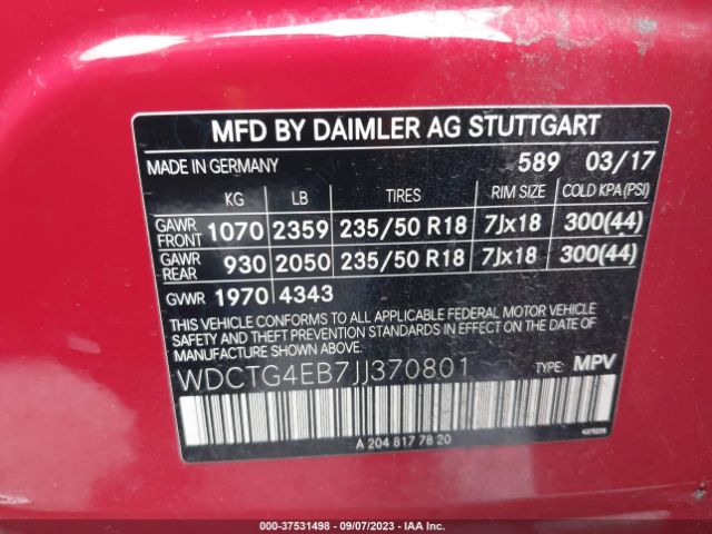 WDCTG4EB7JJ370801 Mercedes-Benz Gla Gla 250