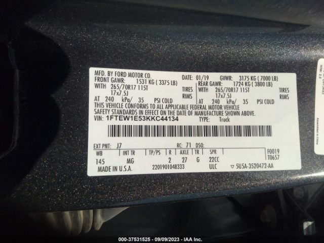 1FTEW1E53KKC44134 Ford F-150 Xl/xlt/lariat