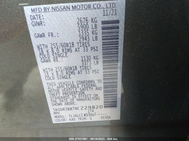 5N1DR3BB7NC229820 Nissan Pathfinder Sv