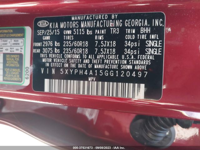 5XYPH4A15GG120497 KIA SORENTO EX