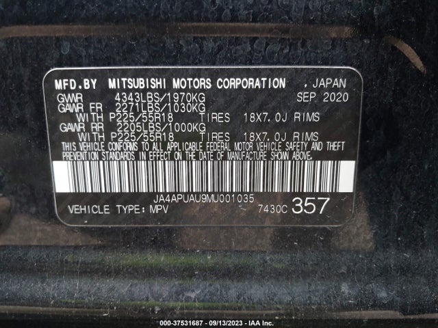 JA4APUAU9MU001035 Mitsubishi Outlander Sport Es/le/be/s