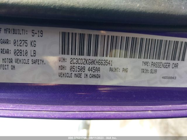 2C3CDZKG0KH663541 Dodge Challenger Gt