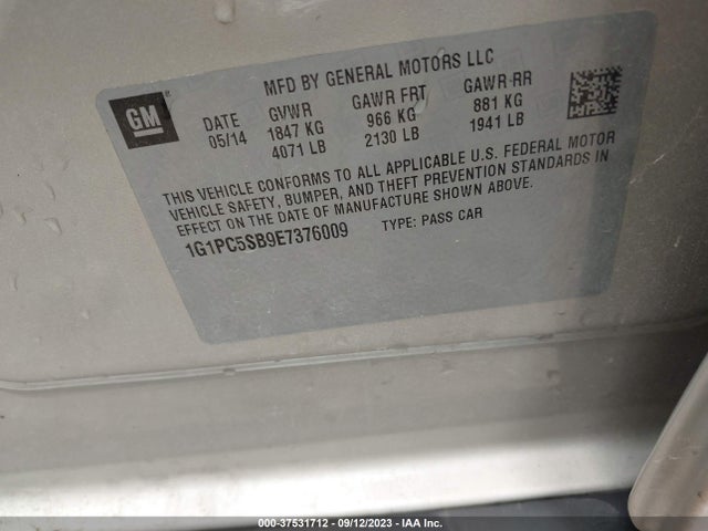 Chevrolet Cruze 1lt Auto 2014 1G1PC5SB9E7376009 Image 9