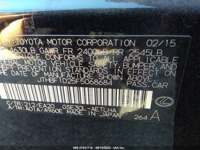 Lexus IS 250 2015 JTHBF1D25F5068684 Image 9
