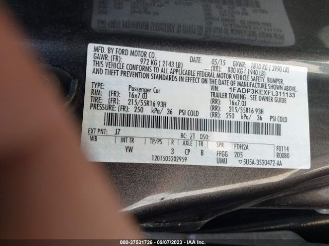 1FADP3KEXFL311133 Ford FOCUS SE