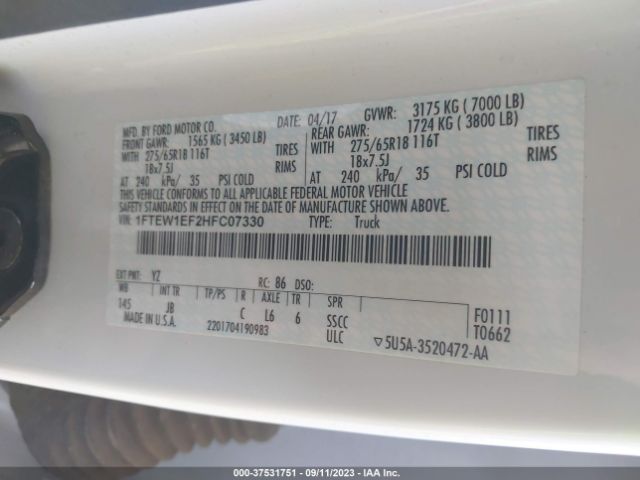 1FTEW1EF2HFC07330 Ford F-150 Xl/xlt/lariat