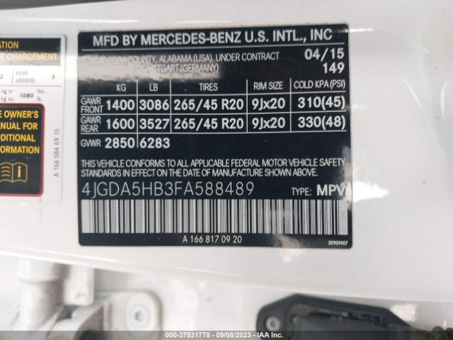 4JGDA5HB3FA588489 Mercedes-Benz M-class Ml 350