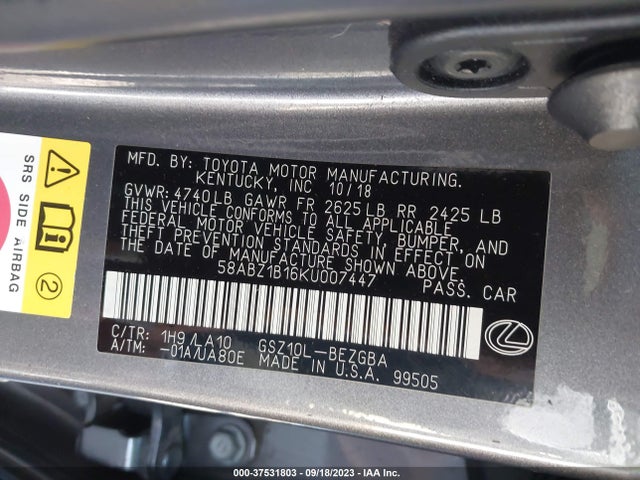 2019 Lexus ES, VIN: 58ABZ1B16KU007447