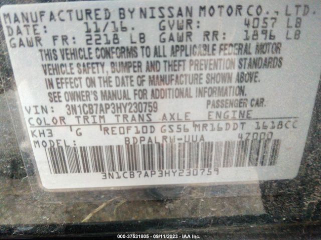 3N1CB7AP3HY230759 Nissan Sentra Sr Turbo
