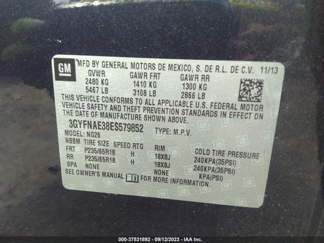 3GYFNAE38ES579852 Cadillac Srx Standard